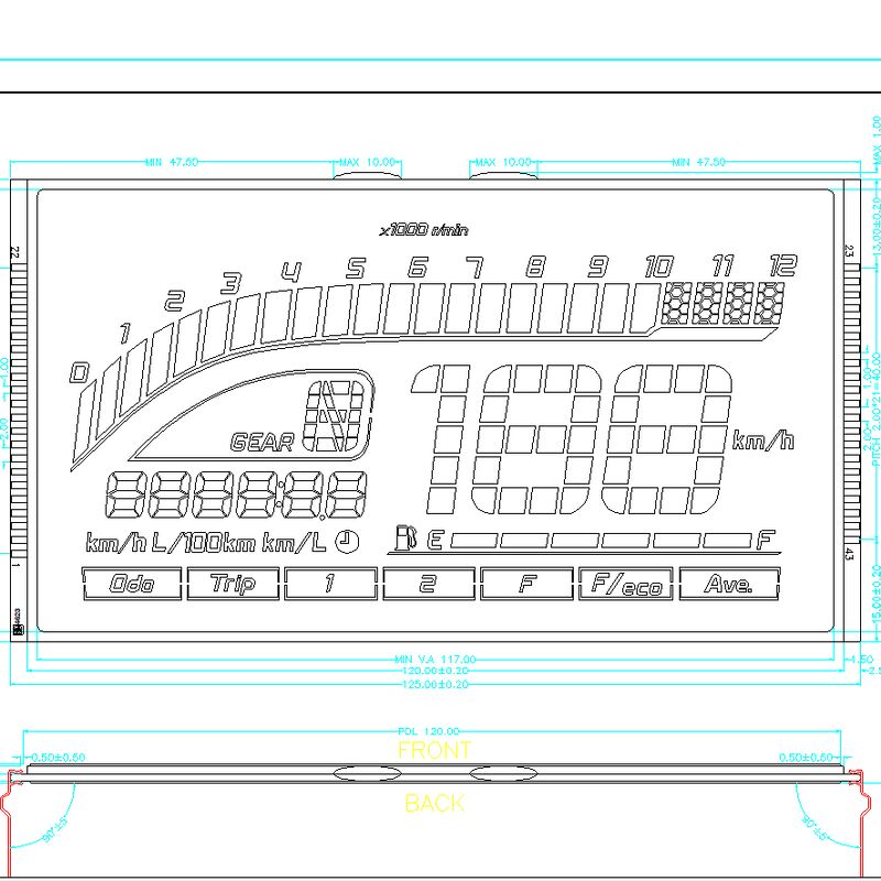 Custom HTN LCD Blue Screen 7 Segment LCD Display HTN Negative Segment LCD Panel for Speedometer